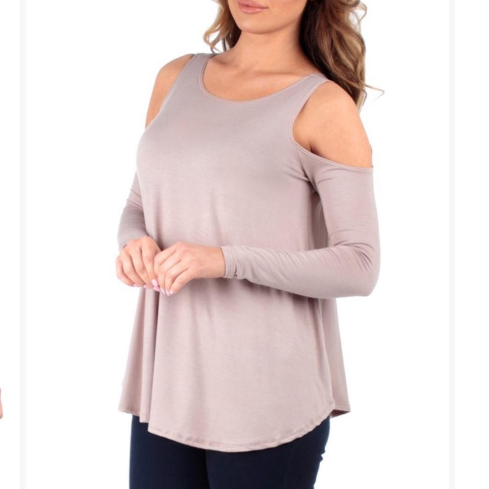 Light Mocha Drape Cold Shoulder Tunic